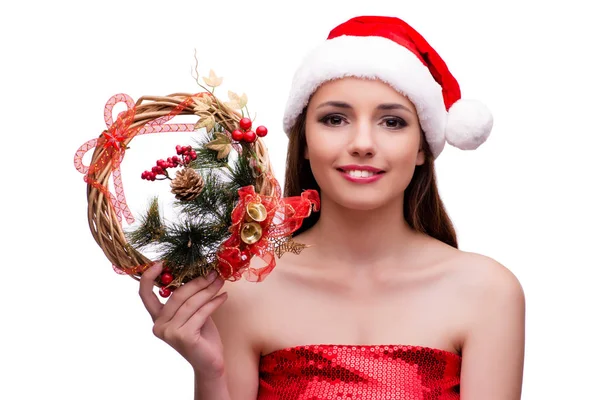 Jovem santa menina no conceito de Natal isolado no branco — Fotografia de Stock