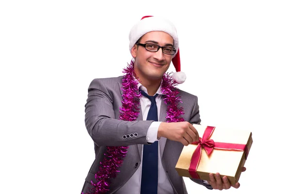 Joven hombre de negocios celebrando la Navidad en el cargo — Foto de Stock