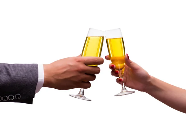 Hände mit Champagnergläsern isoliert auf weiß — Stockfoto