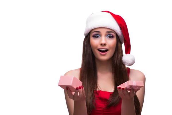 Schattig meisje in kerst concept geïsoleerd op wit — Stockfoto