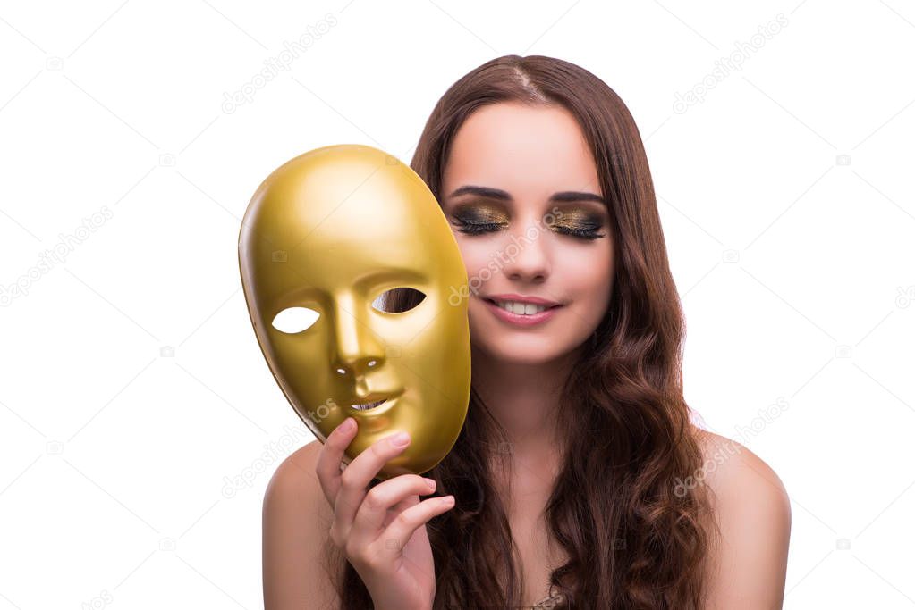 Woman with carnival mask isolated on white