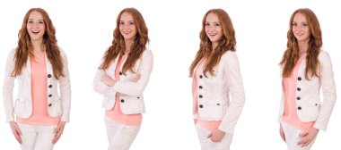 Beyaz arka planda izole edilmiş genç bir kadın