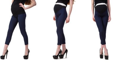 Karmaşık görüntülü hamile kadın beyazda izole edilmiş.