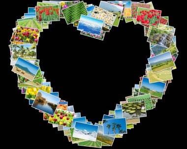 Kalpli çerçeve içinde düzenlenmiş çeşitli doğa fotoğrafları