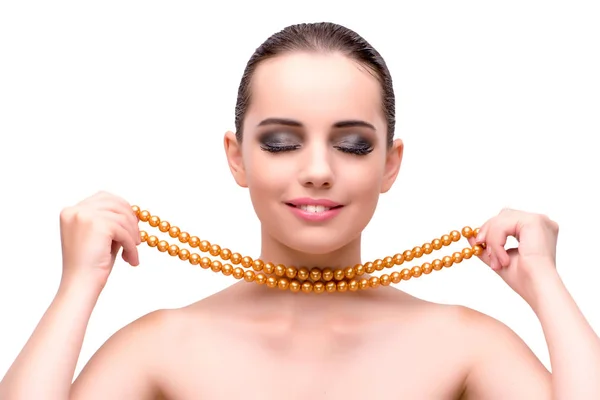 Belle femme avec des bijoux isolés sur blanc — Photo