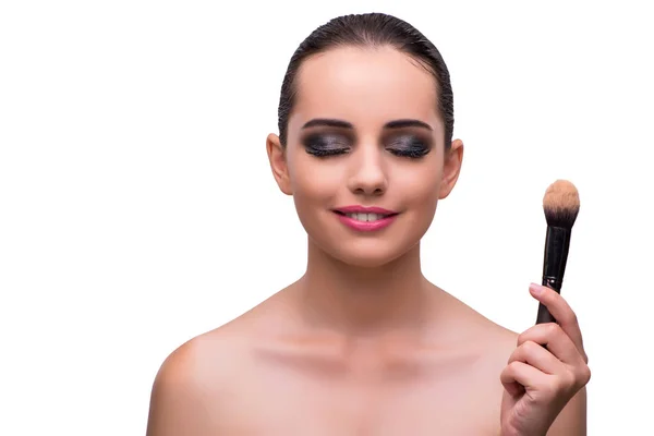 Mujer consiguiendo maquillaje aislado en blanco —  Fotos de Stock