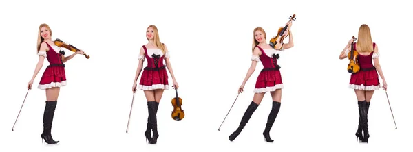 Баварская девушка играет на скрипке изолированно на белом — стоковое фото