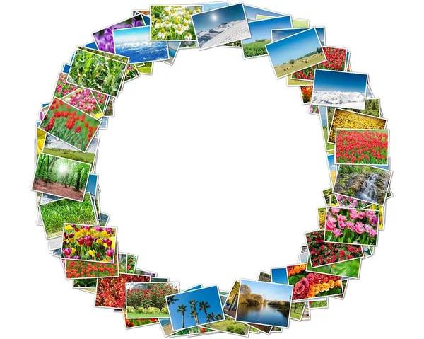 Diverse natuurfoto's gerangschikt in ronde frame — Stockfoto