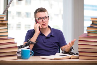 Okul sınavlarına hazırlanan genç bir öğrenci.