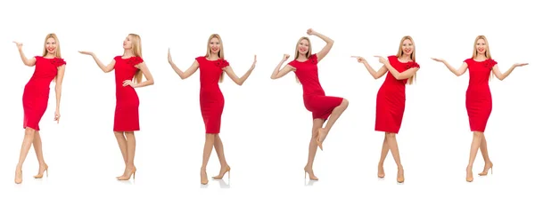 Mujer en vestido rojo aislado en blanco — Foto de Stock