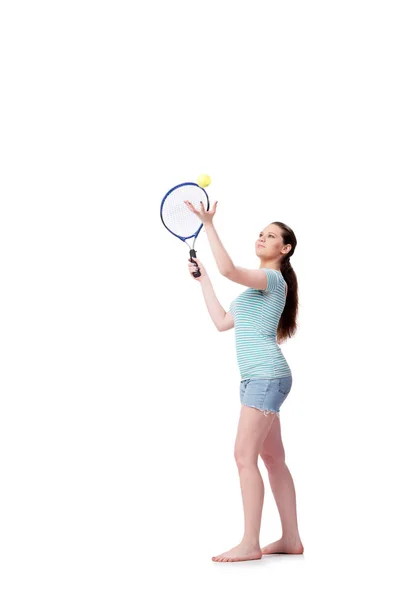 Молода жінка в спортивній концепції ізольована на білому — стокове фото