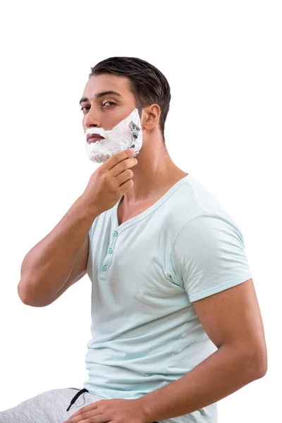 잘생긴 남자 면도에 고립 된 흰색 배경 — 스톡 사진