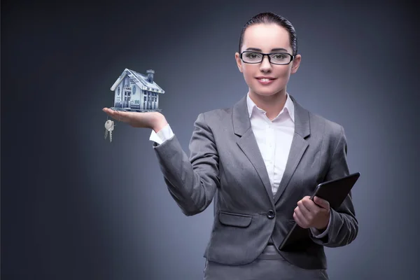 Businesswoman in housing mortgage concept — Stock Photo, Image