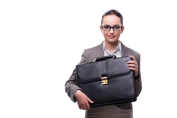 Businesswoman with briefcase isolated on white — Stock Photo, Image