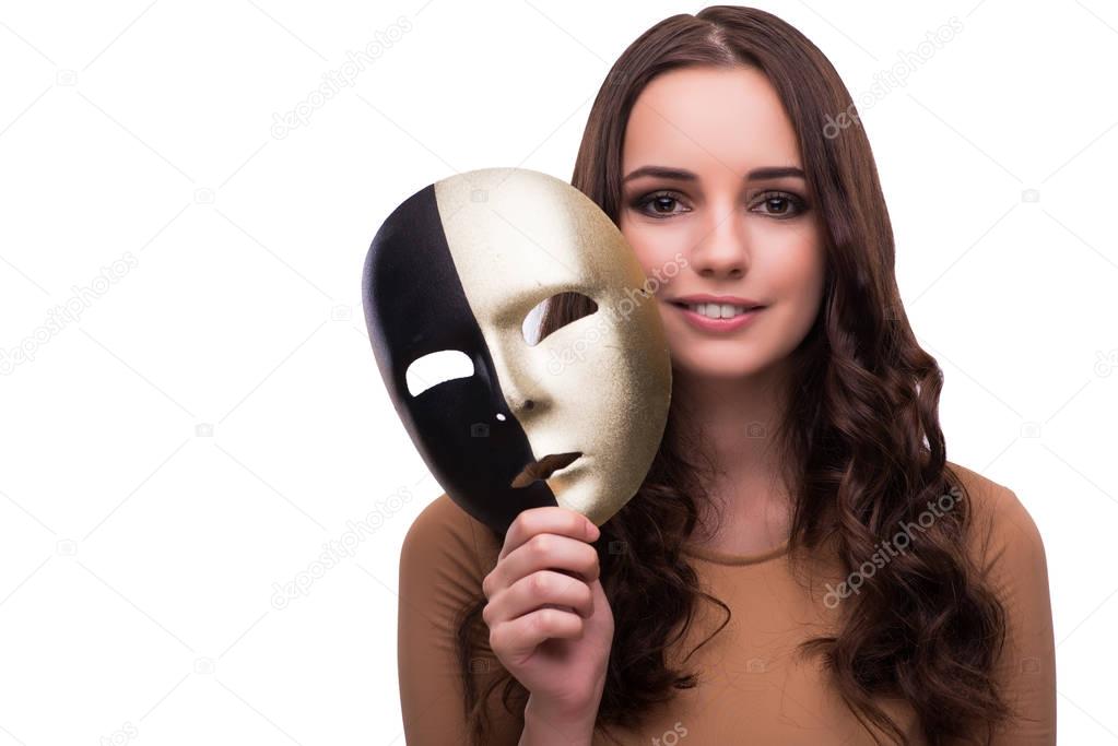 Young woman with mask isolated on white