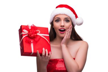 Noel Baba kız beyaz izole giftbox ile