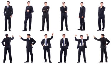 Beyazda izole edilmiş iş adamı kolajı