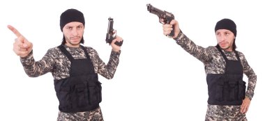 Silahlı asker beyazı izole etti.