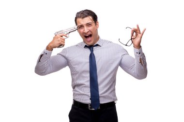 Beyaz izole silahla genç işadamı