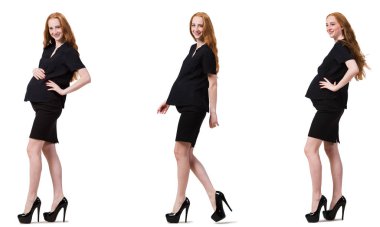 Karmaşık görüntülü hamile kadın beyazda izole edilmiş.