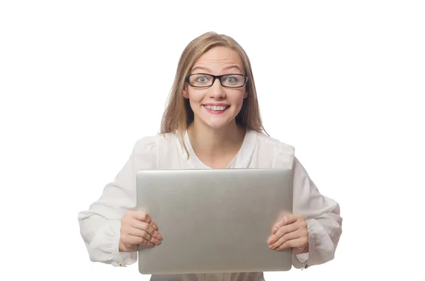 Affärskvinna med bärbar dator i affärsidé — Stockfoto