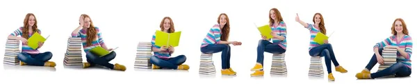 Fiatal diák könyvek elszigetelt fehér — Stock Fotó