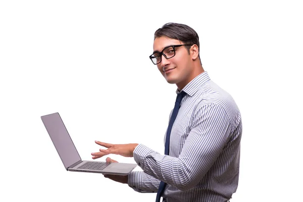 Man met laptop geïsoleerd op wit — Stockfoto