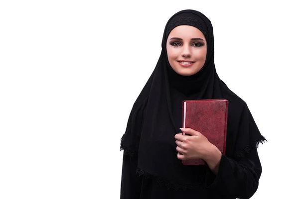 Muslim woman in black dress isolated on white — Stock Photo, Image