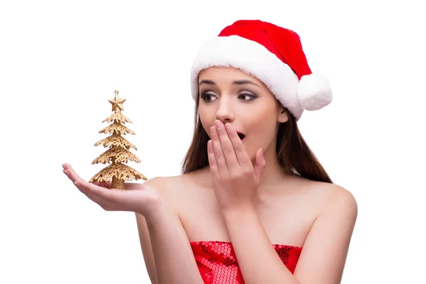 Молодая Санта девушка в рождественской концепции изолированы на белом — стоковое фото