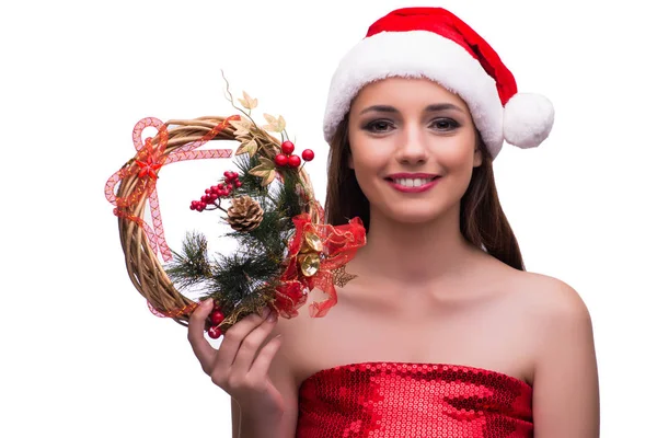 Santa menina no conceito de Natal isolado no branco — Fotografia de Stock