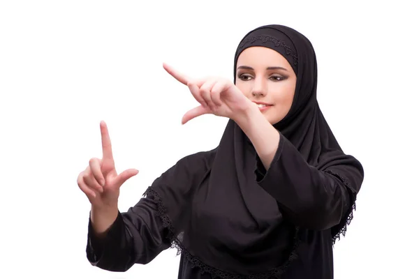 Muslimische Frau in schwarzem Kleid isoliert auf weißem Grund — Stockfoto