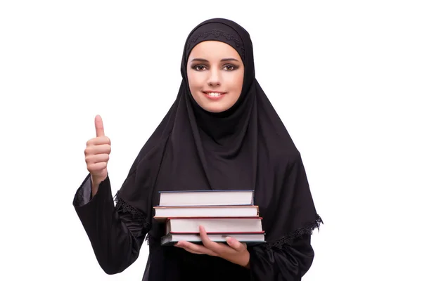 Muslimische Frau in schwarzem Kleid isoliert auf weißem Grund — Stockfoto