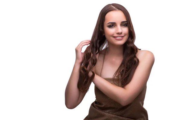 Giovane donna con bei capelli isolati su bianco — Foto Stock