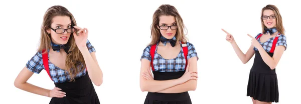 Schoolgirl isolated on the white — Stock Photo, Image