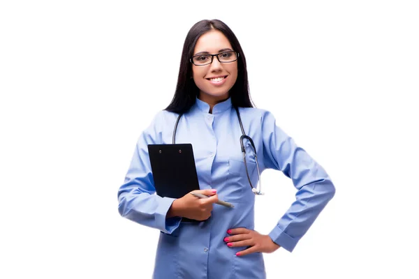 Jovem médica em conceito médico isolado em branco — Fotografia de Stock