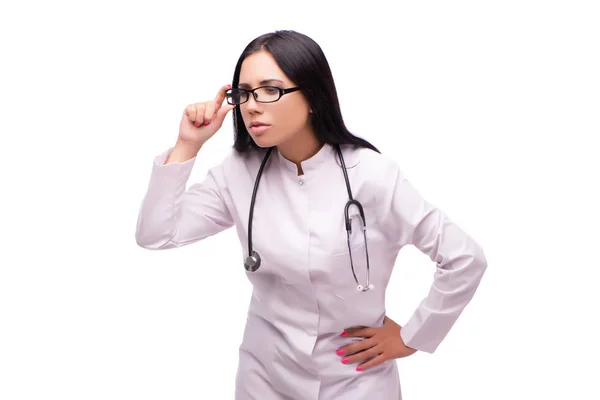 Молода жінка-лікар в медичній концепції ізольована на білому — стокове фото