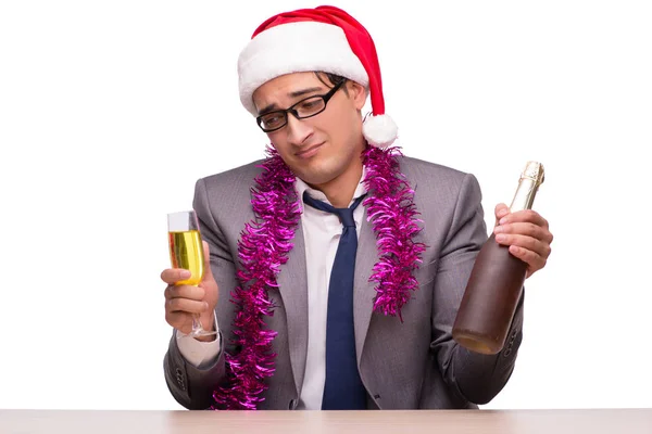 Joven hombre de negocios celebrando la Navidad en el cargo — Foto de Stock