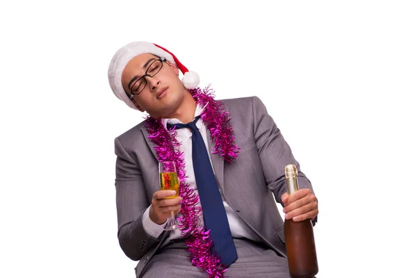 Young businessman celebrating christmas in office — Stock Photo, Image