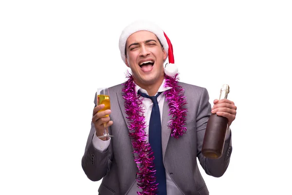 Jovem empresário comemorando o Natal no cargo — Fotografia de Stock
