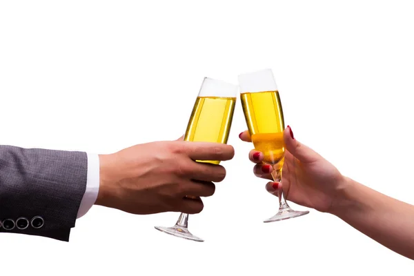 Hände mit Champagnergläsern isoliert auf weiß — Stockfoto