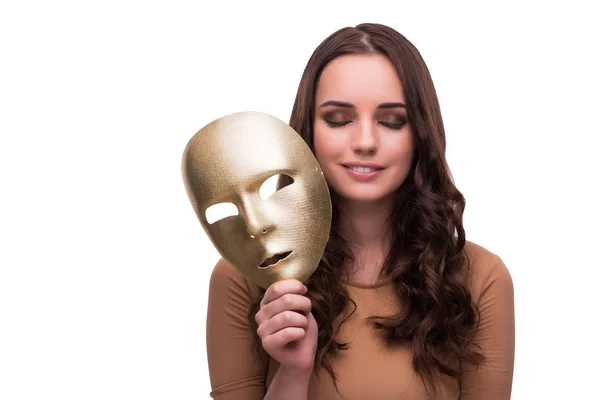 Jeune femme avec masque isolé sur blanc — Photo