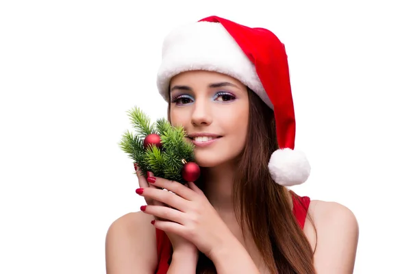Jong santa meisje in kerst concept geïsoleerd op wit — Stockfoto