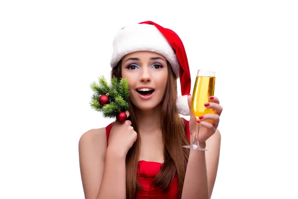 Jong santa meisje in kerst concept geïsoleerd op wit — Stockfoto