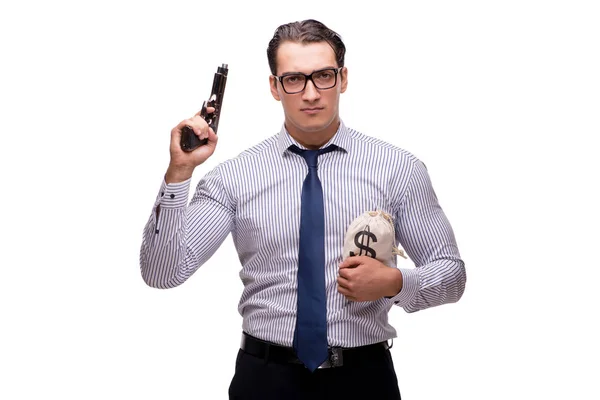 Jonge zakenman met pistool geïsoleerd op wit — Stockfoto
