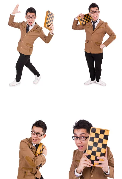 Смешной шахматист, изолированный на белом — стоковое фото