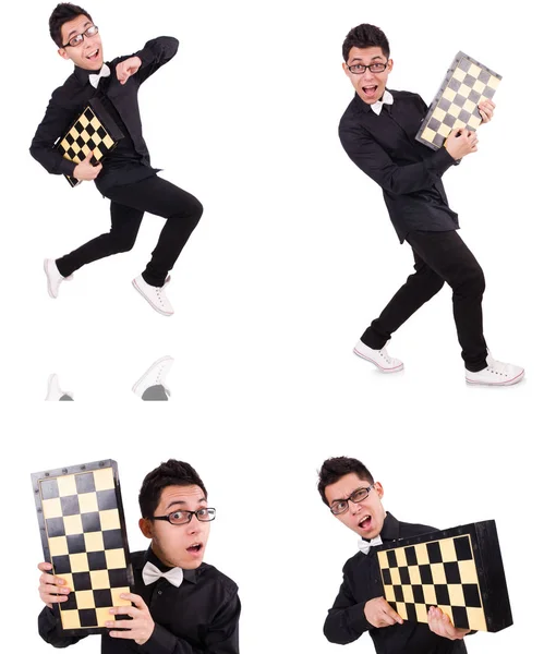 Vtipný šachista izolovaný na bílém — Stock fotografie