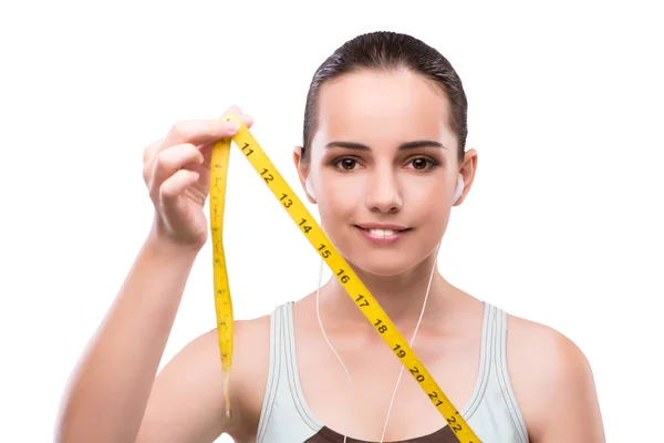 Young woman with centimeter in diet concept — Stock Photo, Image