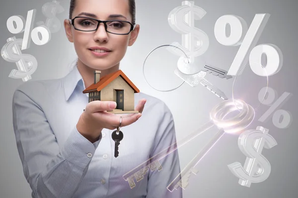 Businesswoman in real estate mortgage concept — Stock Photo, Image