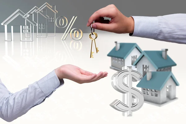 Empresária no conceito de hipoteca imobiliária — Fotografia de Stock