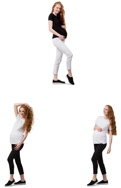 Femme enceinte en image composite isolée sur blanc — Photo